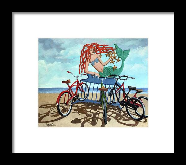 Bicycles Framed Print featuring the painting Beach Bikes by Linda Apple