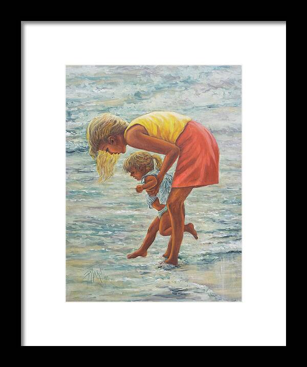 Mother And Child At Beach Framed Print featuring the painting Forever Memories by Lynne Pittard