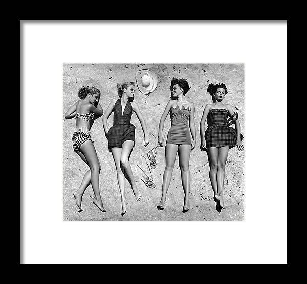 Bathing Suits Framed Print featuring the photograph Beach Fashions by Nina Leen