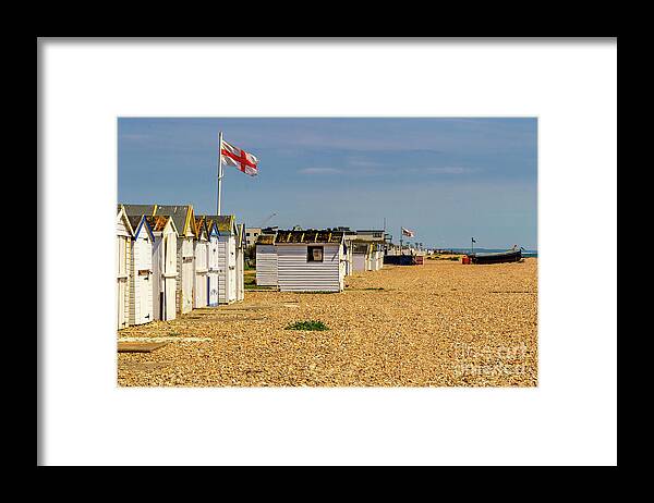 Beach Framed Print featuring the photograph Beach Huts with Flags by Roslyn Wilkins