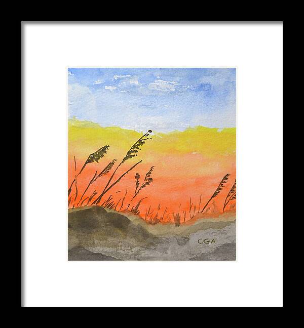 Beach Sunset Framed Print featuring the painting Beach Sunset by Carol Grace Anderson