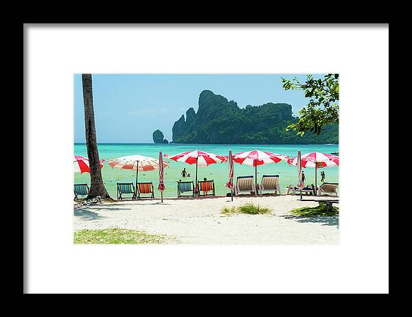 Tranquility Framed Print featuring the photograph Beachchairs, Phi Phi Islands, Thailand by John Harper
