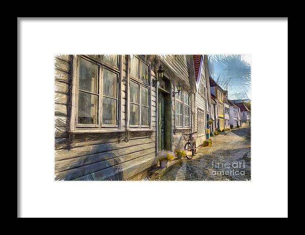 Old Houses Framed Print featuring the digital art Beautiful Old Bergen by Eva Lechner