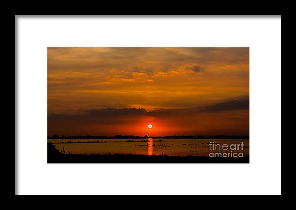 Color Framed Print featuring the photograph Beautiful Sunset Landscape At Rice by Panompon Jaturavittawong