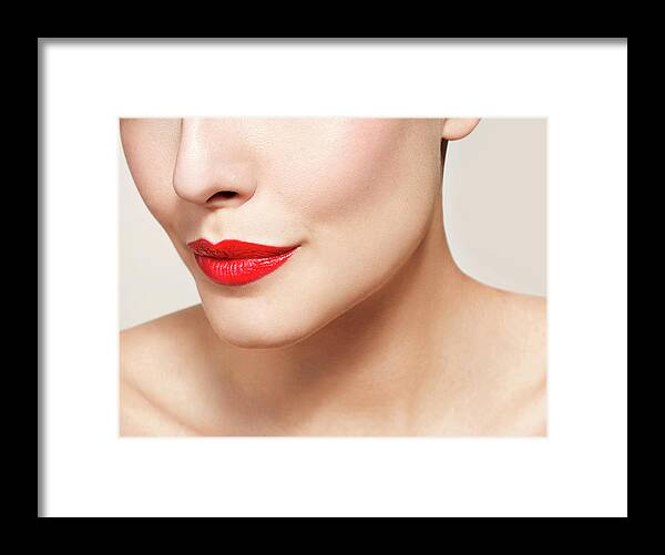 People Framed Print featuring the photograph Beauty Close Up On Bright Lips, Side by Jonathan Knowles