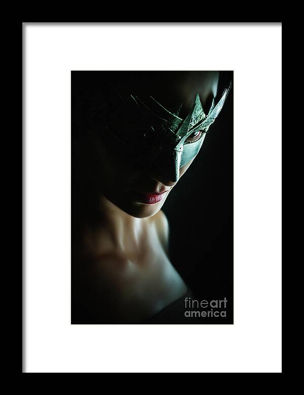 Art Framed Print featuring the photograph Beauty model woman wearing venetian masquerade carnival mask by Dimitar Hristov