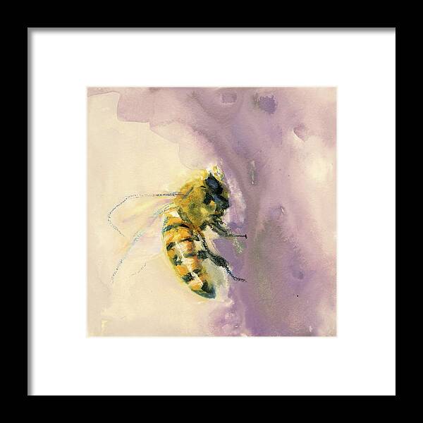 Bee Framed Print featuring the painting Bee On Lavender by Jani Freimann