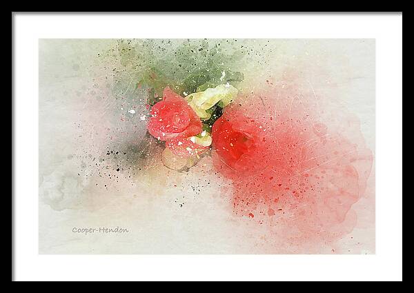 Begonia Nature Plant Flower Peggy Cooper Impressionist Impressionism Cooper House Pink Green Watercolor Digital Art Photography Abstract Framed Print featuring the digital art Begonia-6 Use by Peggy Cooper-Hendon