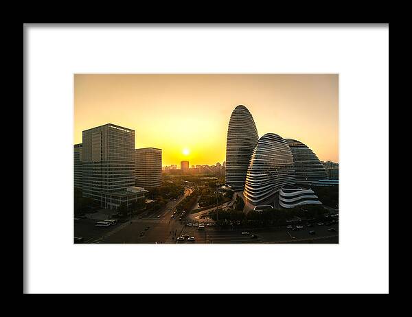 Cityscape Framed Print featuring the photograph Beijing Financial Center, China, Sunset by Prasit Rodphan