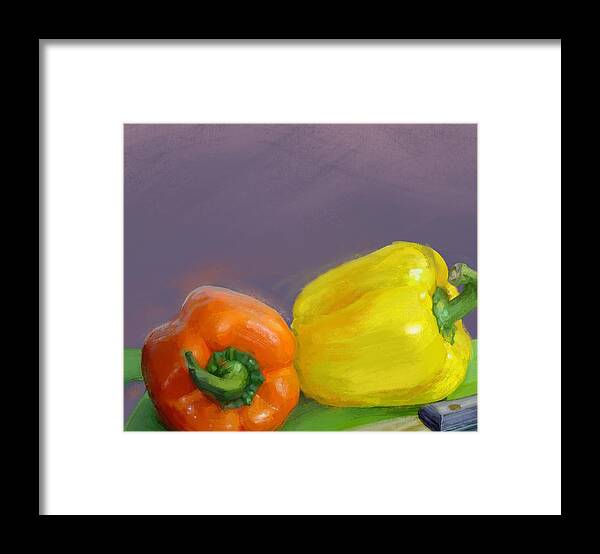 Vegetables. Bell Peppers Framed Print featuring the mixed media Bell Peppers by Mark Tonelli