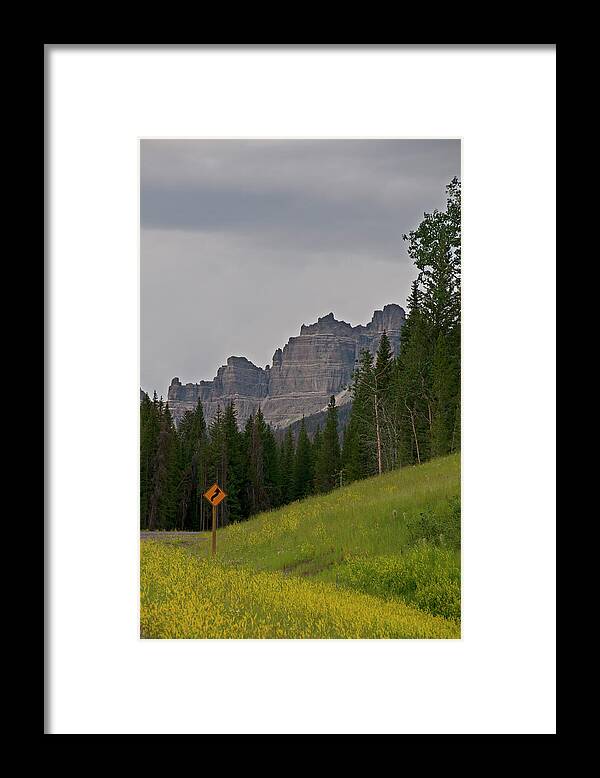 Tranquility Framed Print featuring the photograph Bend In Road Sign On Mountain Road by Carolyn Hebbard