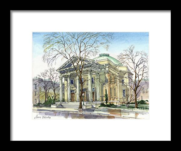 Beth Ahabah; Synagogue; Sunny; Spring; Architecture; Building; Celebrating Jewish Holiday; Jewish; Watercolor; Painting; Maria Rabinky; Rabinky; Rabinsky Framed Print featuring the painting Beth Ahahah by Maria Rabinky