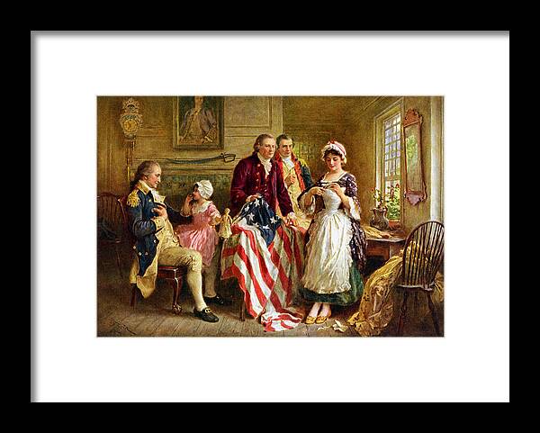 George Washington Framed Print featuring the painting Betsy Ross and General George Washington by War Is Hell Store