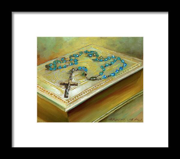 Rosary Atop Bible
Cross Framed Print featuring the painting Bible With Cross by Hall Groat Ii