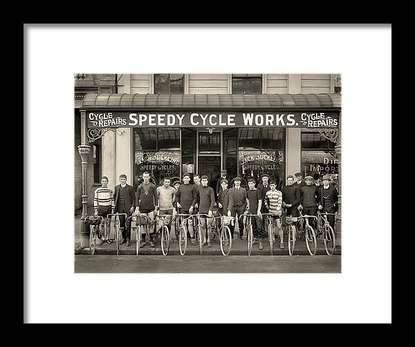 Antique Framed Print featuring the digital art Bicycle Shop by Gary Grayson