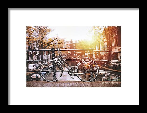 North Holland Framed Print featuring the photograph Bicycles Parked On A Bridge In Amsterdam by Serts