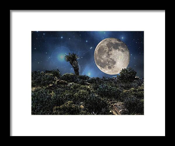 Tranquility Framed Print featuring the photograph Big Moon In The Desert by Photoviewplus