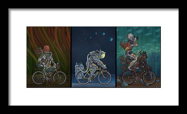 Bikes Framed Print featuring the photograph Bikestronaut Triptych by EvanArt - Evan Miller