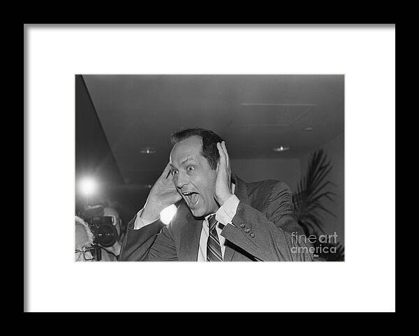 Newark Liberty International Airport Framed Print featuring the photograph Bill Bradley With An Excitable Face by Bettmann