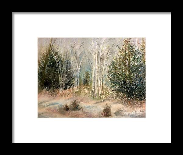 Birch Framed Print featuring the painting Foggy Birch by Deb Stroh-Larson