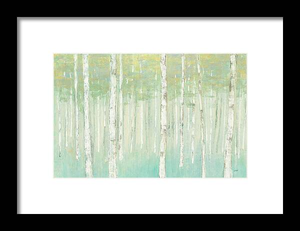 Abstract Framed Print featuring the painting Birches At Sunrise by Julia Purinton