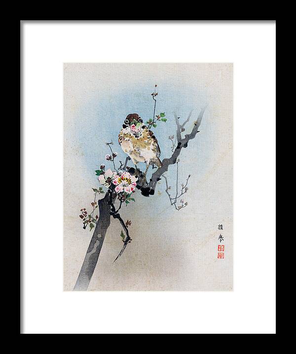 Rioko Framed Print featuring the painting Bird and Petal by Rioko