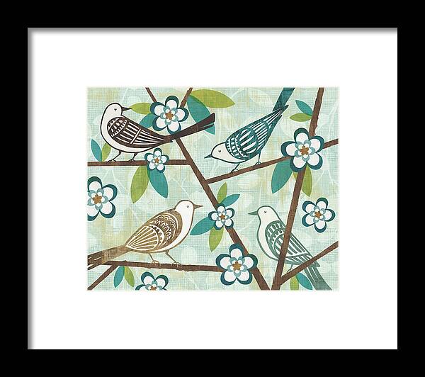 Animals Framed Print featuring the painting Bird Watching Teal And Brown by Michael Mullan