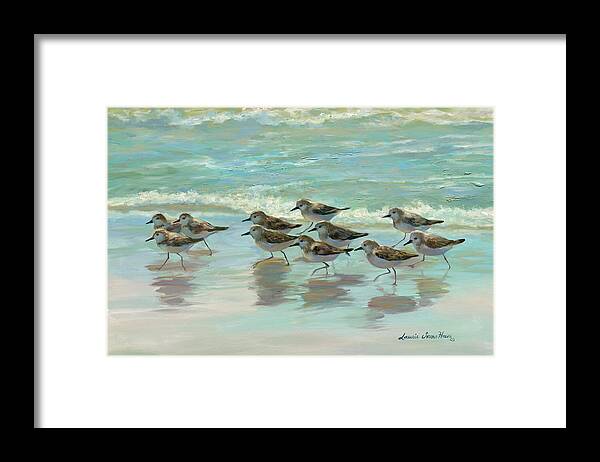 Sand Pipers Framed Print featuring the painting Birds on the Beach by Laurie Snow Hein