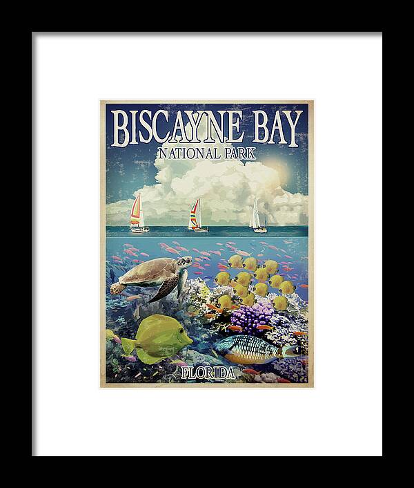 Biscayne Bay Framed Print featuring the mixed media Biscayne Bay by Old Red Truck