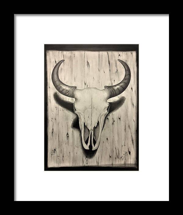 Bison Skull Framed Print featuring the drawing Bison Skull by Gregory Lee