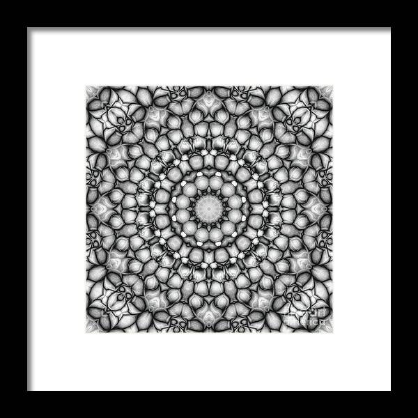 Symmetry Framed Print featuring the digital art Black And White Circular Pattern by Phil Perkins