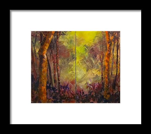 Diptych Framed Print featuring the painting Black Bird Forest by Barbara O'Toole