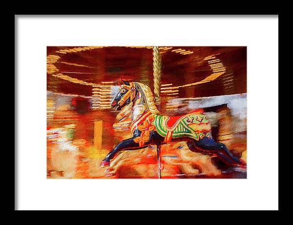 Amusement Framed Print featuring the digital art Black Carousel Horse Painting by Rick Deacon