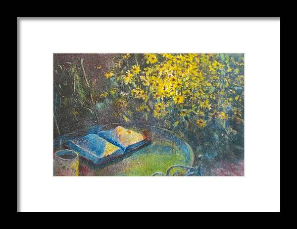 Bible Framed Print featuring the painting Black-Eyed Susans and Bible Study by ML McCormick