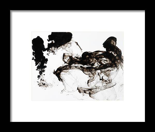 White Background Framed Print featuring the photograph Black Ink Swirls In Water by Terry Mccormick