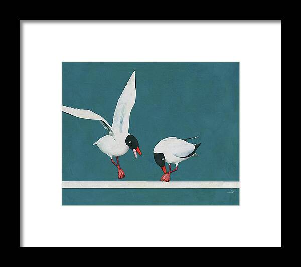 Animal Framed Print featuring the digital art Black seagull visits another one by Jan Keteleer