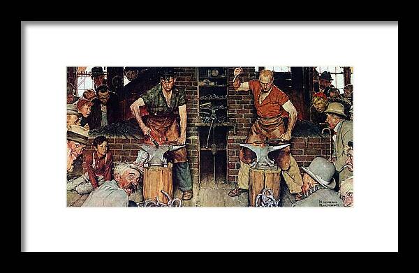 Horse Shoes Framed Print featuring the painting Blacksmith's Boy-heel And Toe by Norman Rockwell