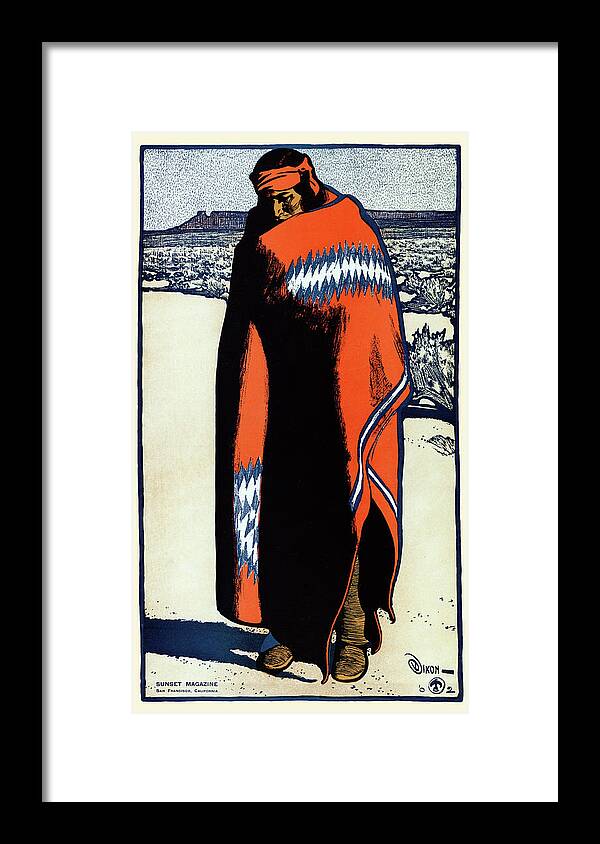 Native American Framed Print featuring the painting Blanket-wrapped Navajo Indian by Maynard Dixon