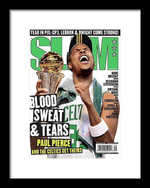Paul Pierce Framed Print featuring the photograph Blood Sweat & Tears: Paul Pierce and the Celtics Get Theirs SLAM Cover by Getty Images