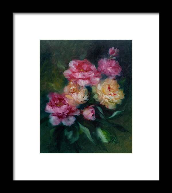 Roses Framed Print featuring the painting Dancing in the Breeze. by Lynne Pittard