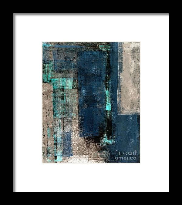 Office Framed Print featuring the digital art Blue And Beige Abstract Art Painting by T30 Gallery