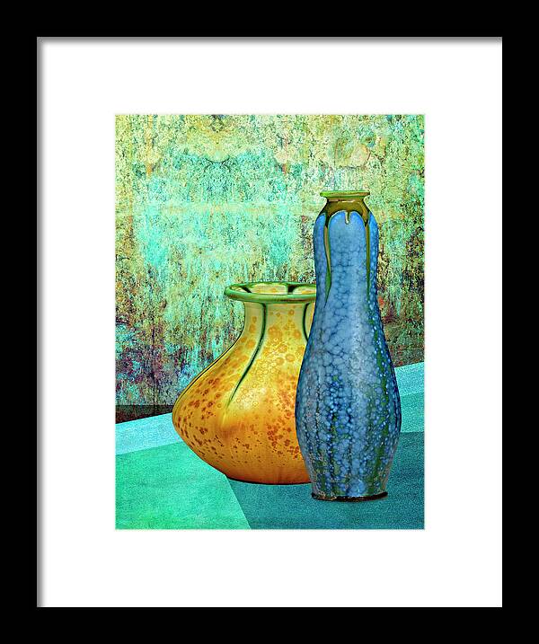 Still Life Framed Print featuring the digital art Blue and Yellow Vases by Sandra Selle Rodriguez