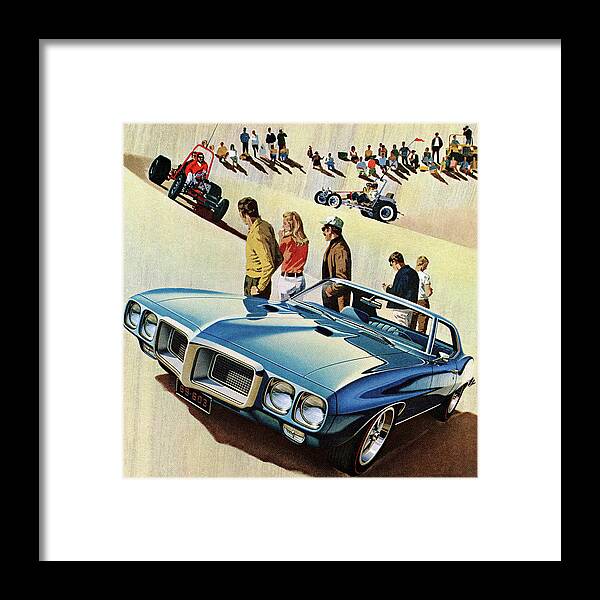 Auto Framed Print featuring the drawing Blue Car on the Sand Dunes by CSA Images