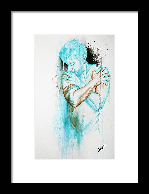 Portrait Framed Print featuring the painting Blue by Carlos Flores
