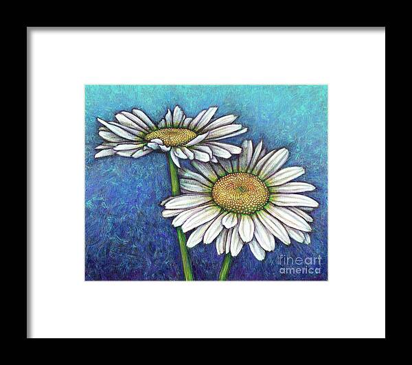 Daisy Framed Print featuring the painting Blue Daisy Duo by Amy E Fraser