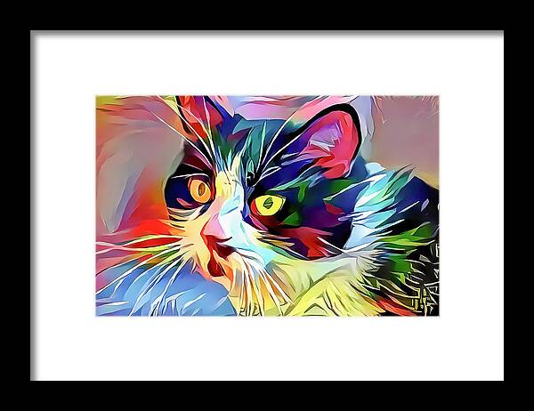Blue Framed Print featuring the digital art Blue Eye Spy Cat by Don Northup