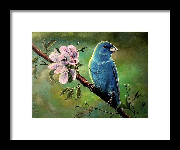 Blue Finch Framed Print featuring the painting Blue Finch by Greg Farrugia