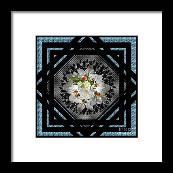 Blue Framed Print featuring the digital art Blue Grey Floral Framed for Pillows by Delynn Addams