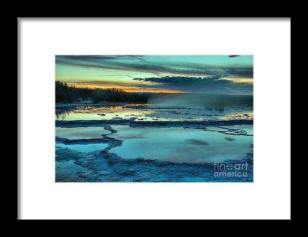 Great Framed Print featuring the photograph Blue Hue Sunset Over Great Fountain Geyser by Adam Jewell