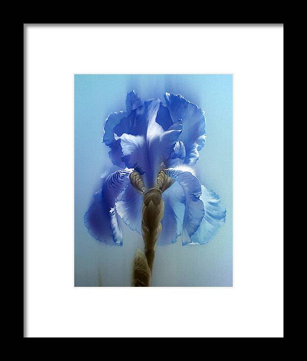 Russian Artists New Wave Framed Print featuring the painting Blue Iris Flower by Alina Oseeva